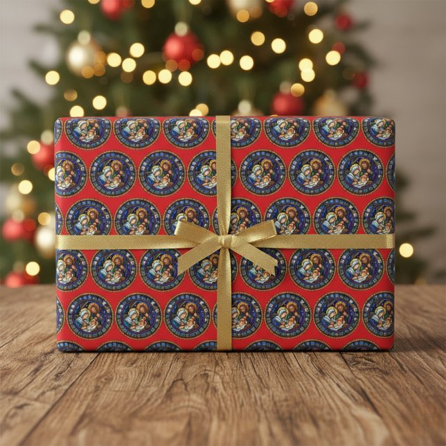 Papier Cadeau L'histoire de Noël - Papier à enveloppement rouge (The Christmas Story - Red Wrapping Paper)
