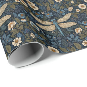 Papier Cadeau Libellule bleue vintage