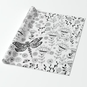 Papier Cadeau libellule et fleurs