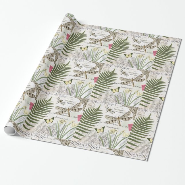 Papier Cadeau libellule française vintage moderne (Déroulé)