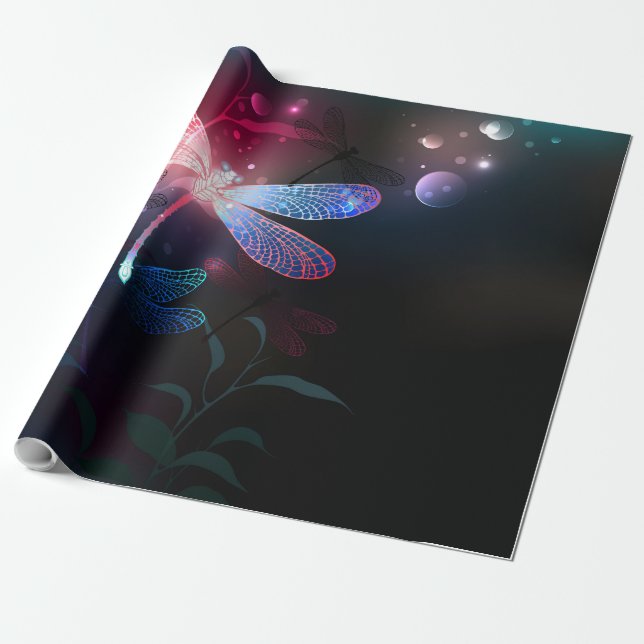 Papier Cadeau libellule rouge brillante (Déroulé)
