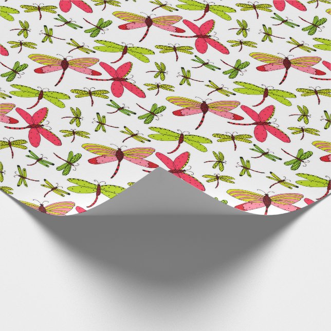 Papier Cadeau Libellules roses et vertes (Coin)