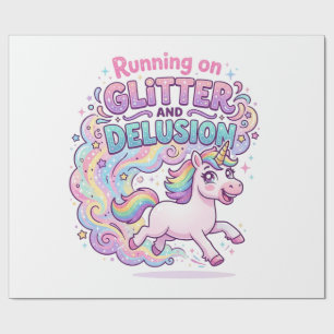 Papier Cadeau Licorne courant sur Brillant et Illusion Charme M