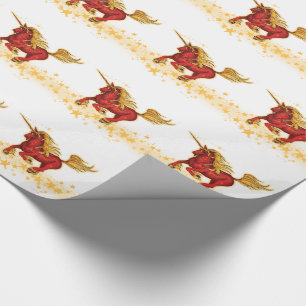 Papier Cadeau Licorne de Noël (or-rouge)