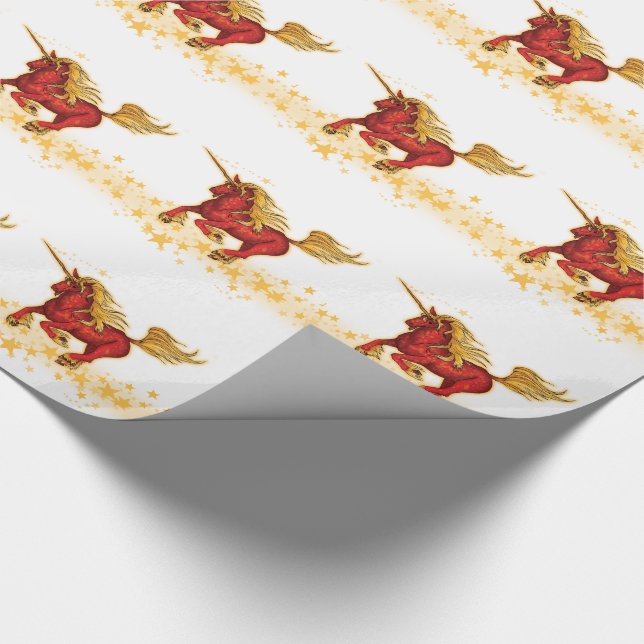 Papier Cadeau Licorne de Noël (or-rouge) (Coin)