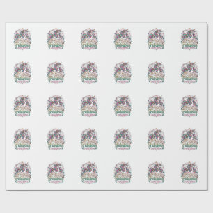 Papier Cadeau Licorne Fa La La La Fabuleux Fond Blanc Mignon