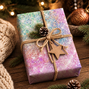 Papier Cadeau Licorne Féminine Arc-en-Ciel Iridescent Magique
