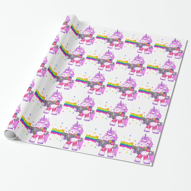 Papier Cadeau Licorne pourpre - arme à feu (Déroulé)