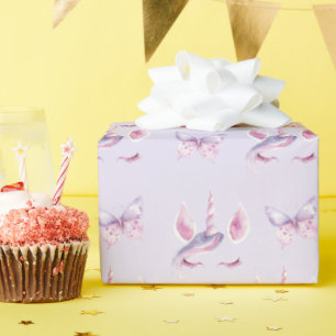 Papier Cadeau Licorne Rose Violet Anniversaire