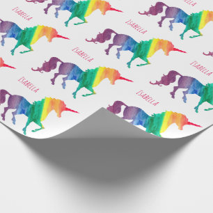 Papier Cadeau Licornes personnalisées d'arc-en-ciel d'aquarelle