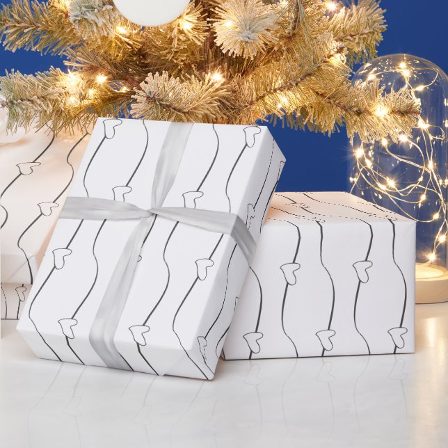 Papier Cadeau Lien cardiaque sur le Fiançailles Mariage gris fon (Vacances)