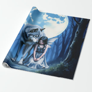 Papier Cadeau Lien sous la lune – Le loup et la fée gothique.  