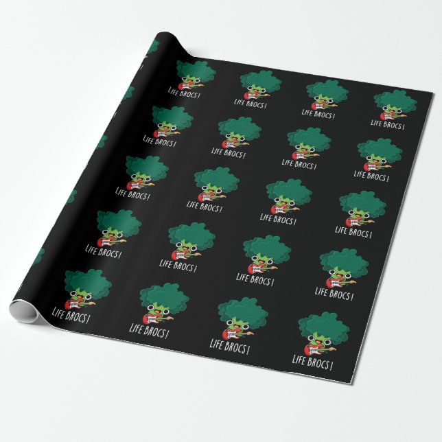Papier Cadeau Life Brocs Funny Veggie Brocoli Pun Dark BG (Déroulé)