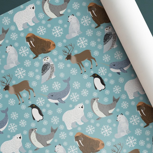 Papier Cadeau  Light Blue Cute Winter Animal Christmas Birthday (Créateur téléchargé)