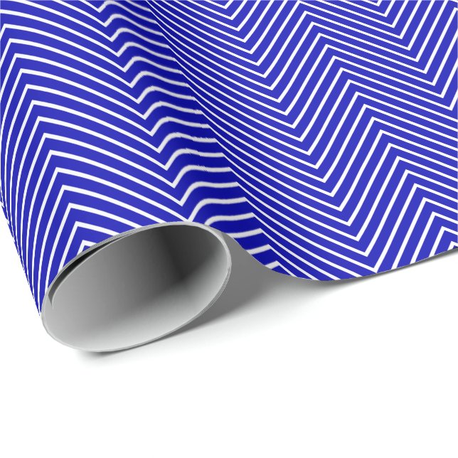 Papier Cadeau Ligne Chevron Blanc sur Royal Blue (Coin rond)