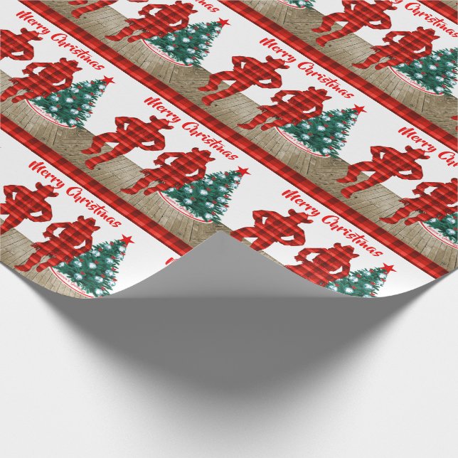 Papier Cadeau Ligne danseurs avec le Joyeux Noël de plaid rouge (Coin)