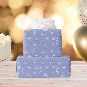 Papier Cadeau Ligne d'art de l'océan d'été bleu motif sans coutu