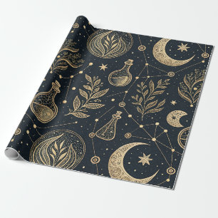 Papier Cadeau Ligne d'art doré céleste - Phases lunaires et poti