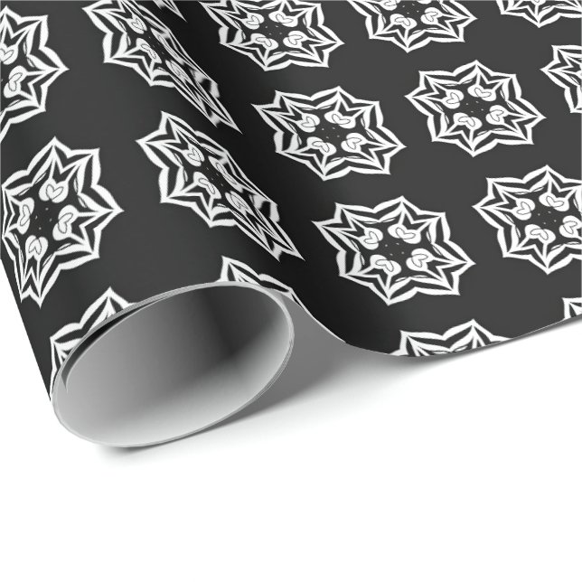 Papier Cadeau Ligne Mandala en noir et blanc Motif 8 (Coin rond)