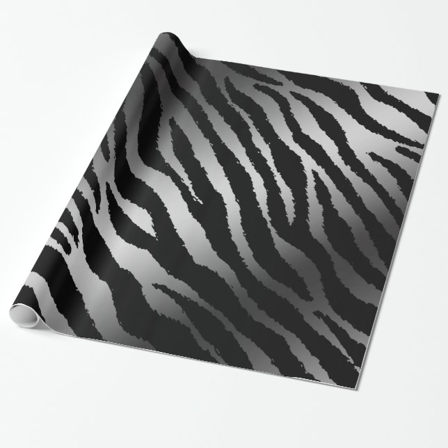 Papier Cadeau Ligne noire moderne Zebra Silver (Déroulé)