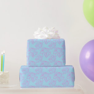 Papier Cadeau Ligne rose Motif Fleur dessiné sur bleu clair
