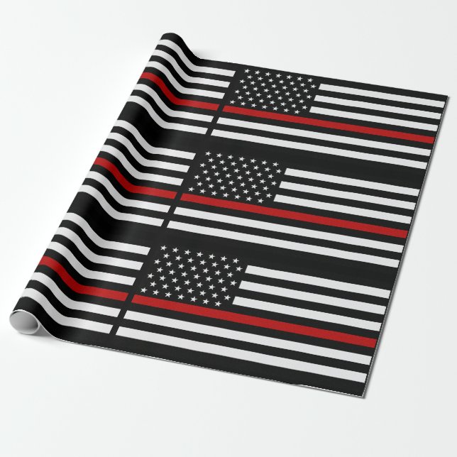 Papier Cadeau Ligne rouge mince drapeau de sapeur-pompier (Déroulé)