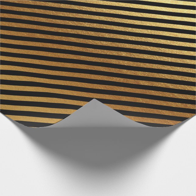 Papier Cadeau Lignes à bandes d'or noir Métallique Lux minimal (Coin)
