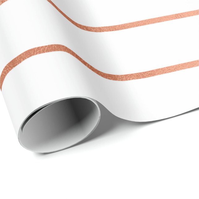 Papier Cadeau Lignes Blancs Blancs Rose Rose Or (Coin rond)