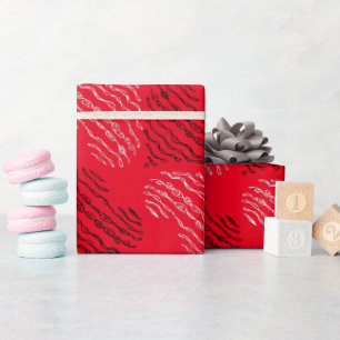 Papier Cadeau Lignes cardiaques alternatives en noir et blanc su