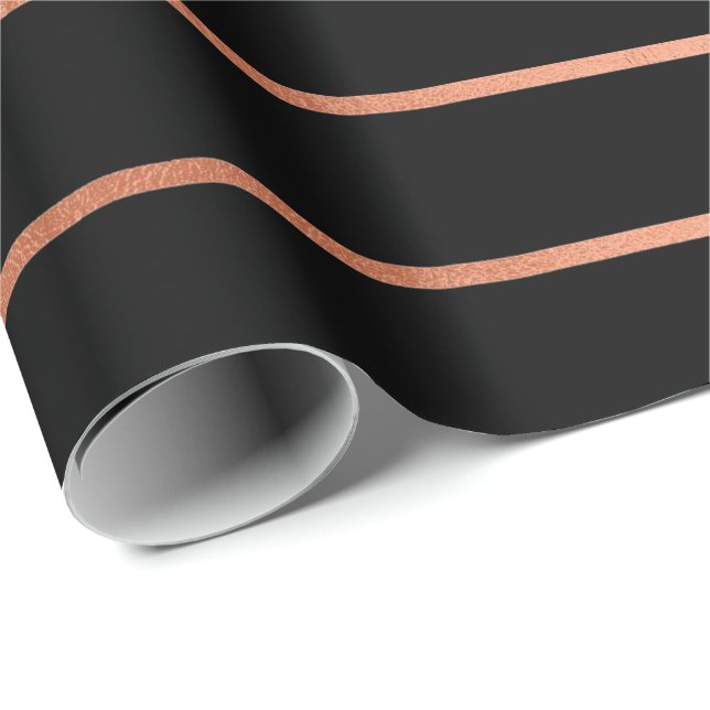Papier Cadeau Lignes de bandes noires blanches roses roses (Coin rond)