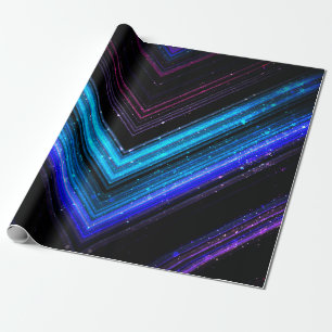 Papier Cadeau Lignes de chevron de galaxie bleu-rose métallique