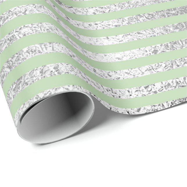 Papier Cadeau Lignes de trait Mint Vert Pastel Vert Pastel Argen (Coin rond)