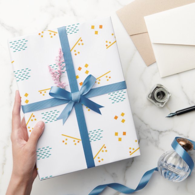 Papier Cadeau Lignes et Motif blanc Carré (Cadeaux)
