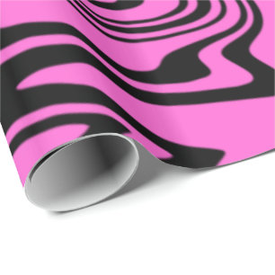 Papier Cadeau Lignes noires et roses Abstraites - personnalisabl