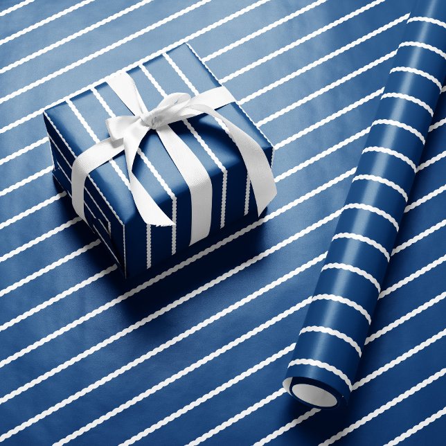 Papier Cadeau Lignes pointues mignon simple bleu blanc vacances (Créateur téléchargé)
