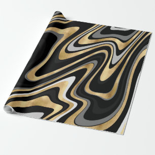 Papier Cadeau Lignes Wavy Or Noir Rétro Design moderne