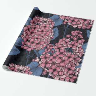 Papier Cadeau Lilac rose sur bleu foncé
