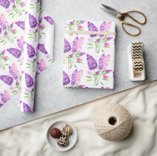 Papier Cadeau Lilacs Fleurs violettes Aquarelle Motif de la natu