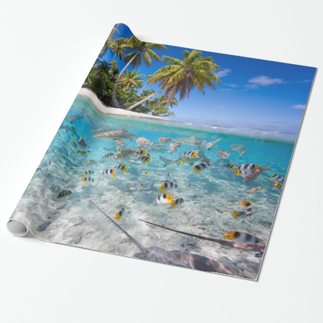 Papier Cadeau L'île tropicale sous et au-dessus de l'eau (Déroulé)