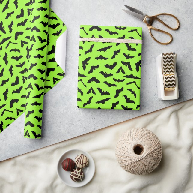 Papier Cadeau Lime Green Bat Motif Halloween (Artisanat)