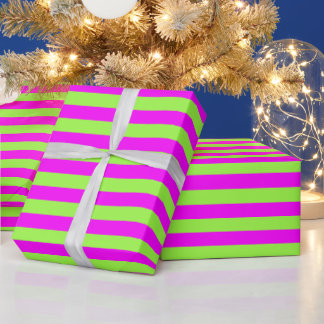 Papier Cadeau Lime Green Motif en bande rose moderne