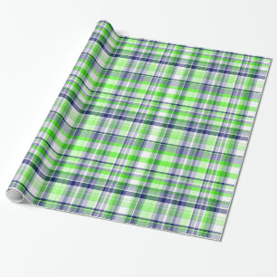 Papier Cadeau Lime Green, Navy Blue, White Preppy Madras Plaid