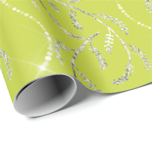 Papier Cadeau Limon jaune Laurel Floral Diamants d'argent