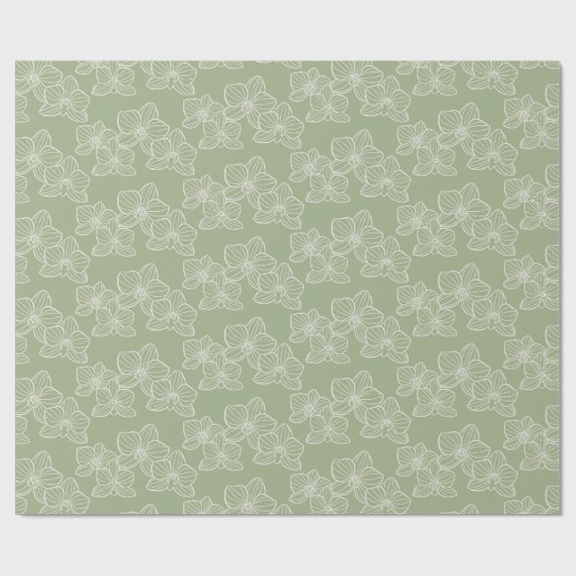 Papier Cadeau Linear Orchid | Elegant Floral Sage Green (Plat)