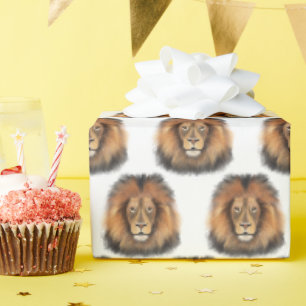Papier Cadeau lion aquarelle Leo roi safari animal jungle chat