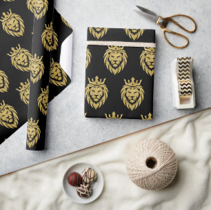 Papier Cadeau Lion Avec Couronne - Style Or 3