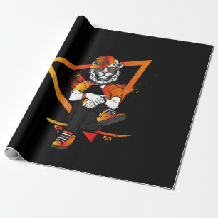 Papier Cadeau lion de patinage en jean basket et avec skateboar