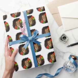 Papier Cadeau lion fierté noire rouge vert unité jungle chat roi