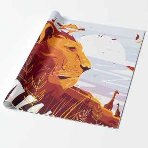 Papier Cadeau Lion majestueux en safari Roi des bêtes couché e