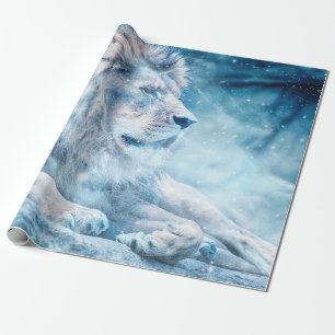 Papier Cadeau Lion neige couché animal d'art